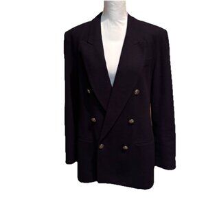 Stephanie Andrews Navy Wool Double Breasted Blazer Gold Buttons Womens Size 14